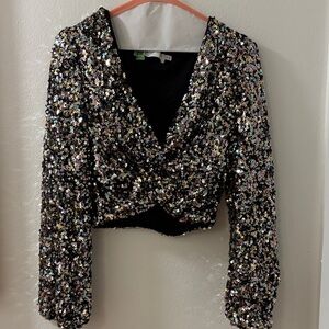 Astr Multicolor Sequin Crop Blouse